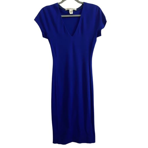 Diane Von Furstenberg Blue Short Sleeves V Neck Bodycon Sheath  Dress Size 2 - Picture 1 of 8